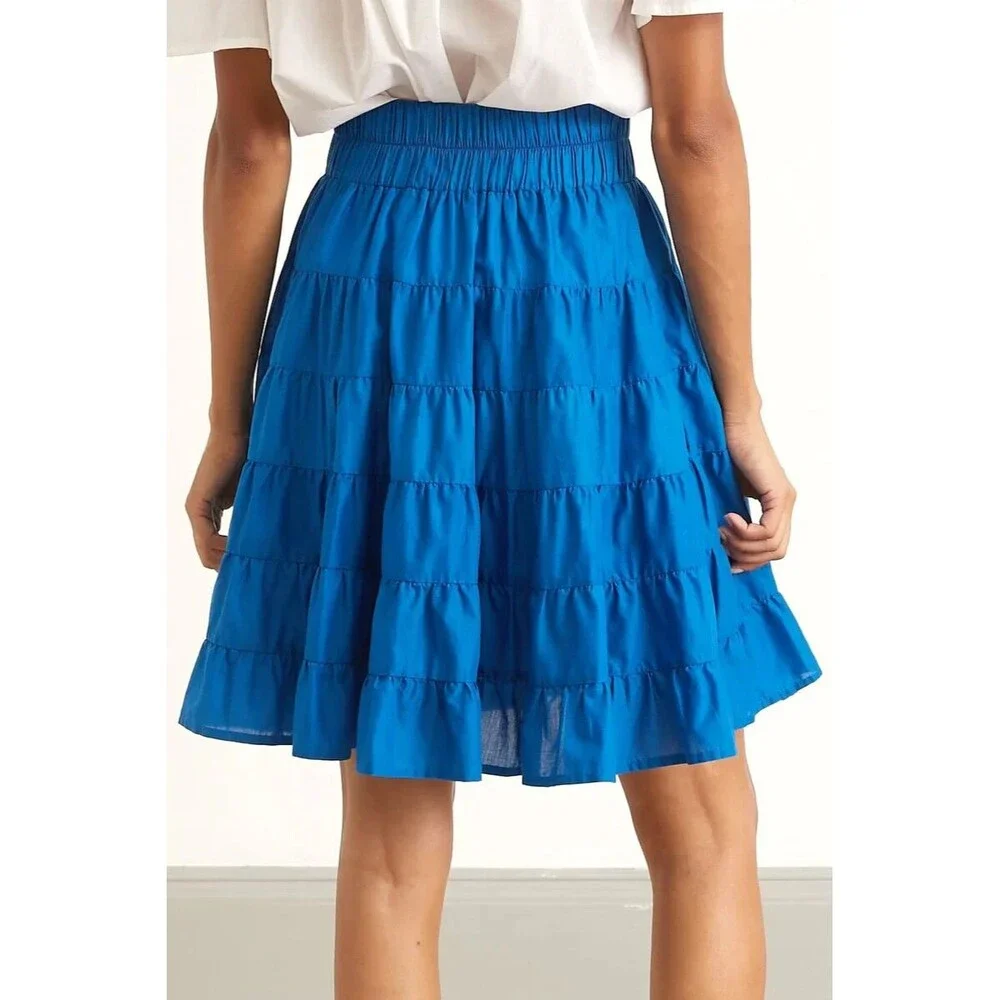 Merlette NYC Texel Skirt Tiered High Waisted Solid Pull-On Cotton M 263609